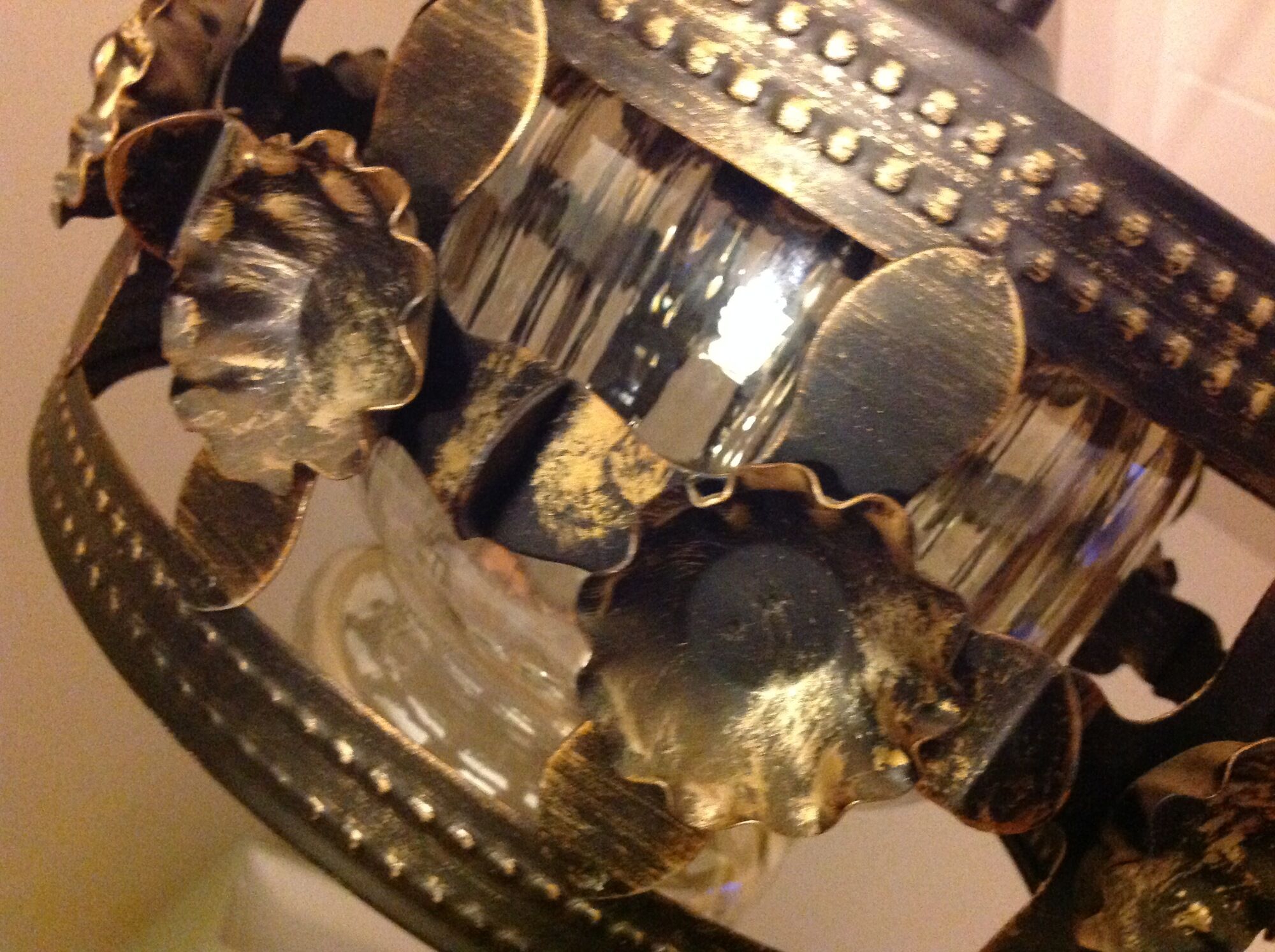 Suspension in enamelled amber glass / vintage 60s-70s