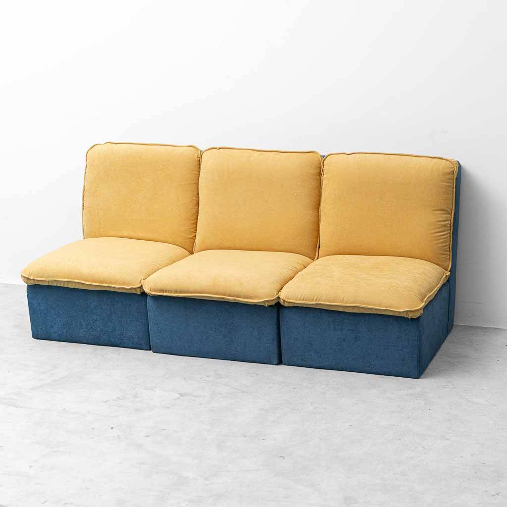 Vintage modular sofa with 3 elements in two-tone fabric – 1970s