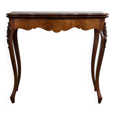 Table à jeux style Louis XV en marqueterie et acajou