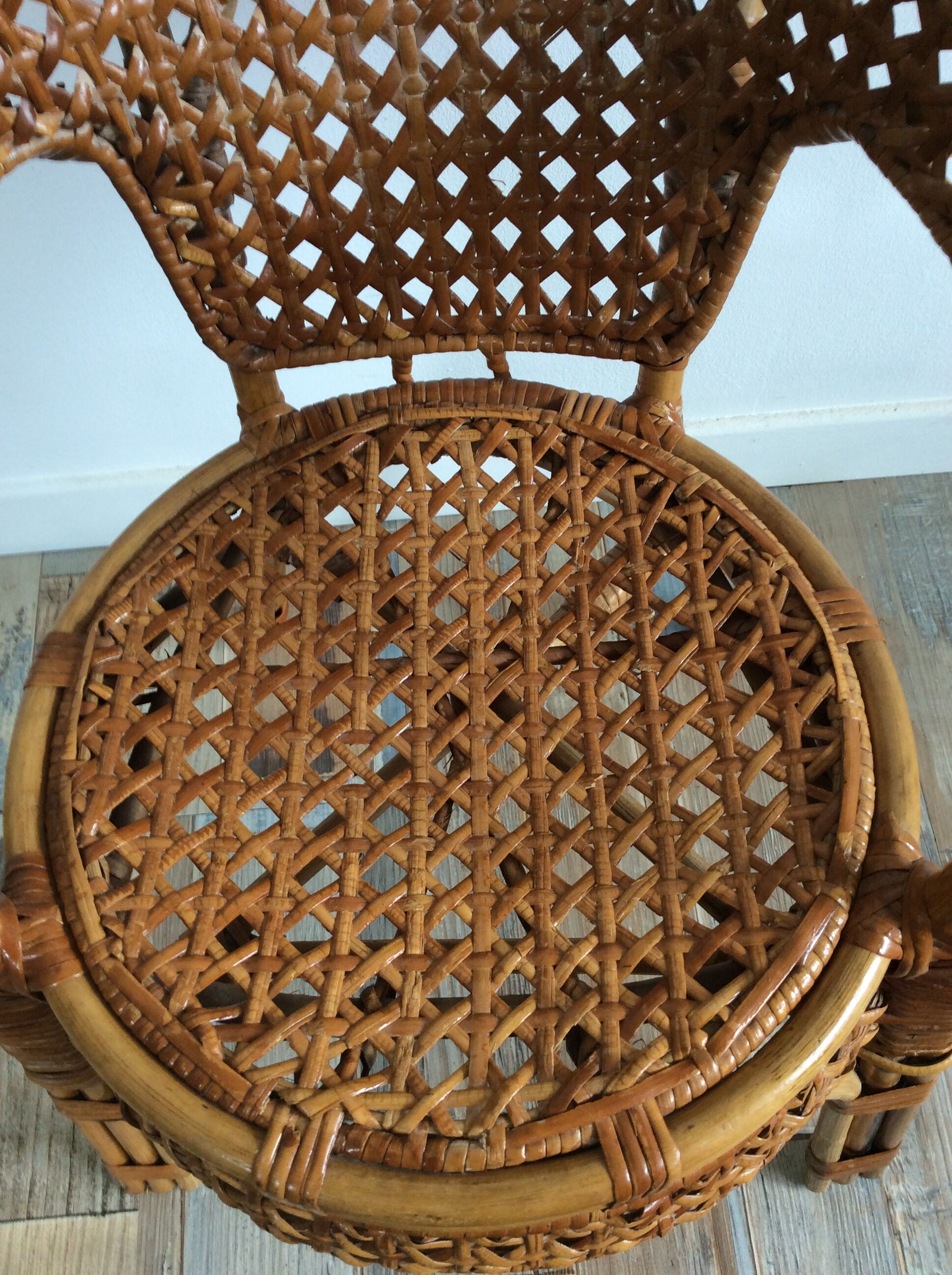 Fauteuil enfant vintage en rotin et cannage osier