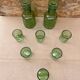 Old Orangeade Carafe Service + 6 Green Molded Glass Glasses 1970 Vintage