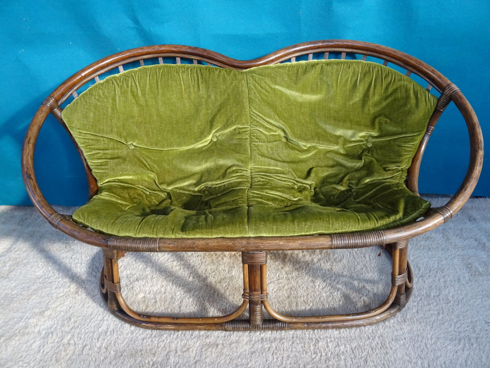Vintage rattan bench 70s