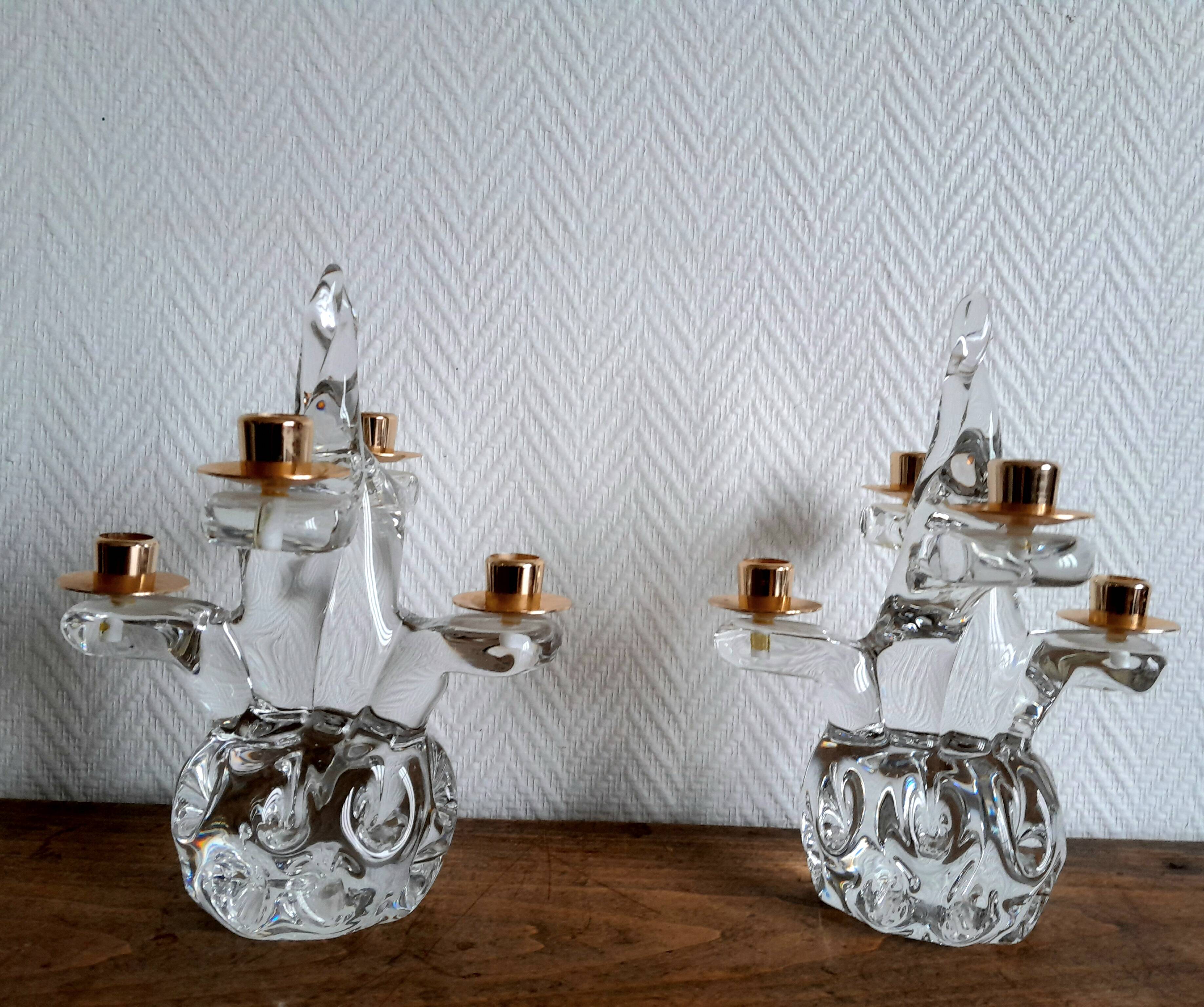 Paire de chandeliers cristal Schneider 1950
