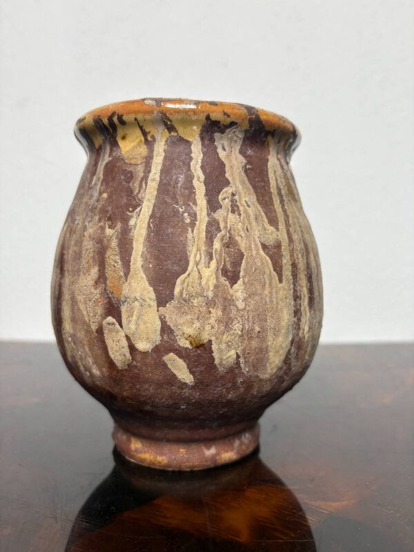 Petit pot à graisse, pot à foie gras, confit, en terre cuite vernissée