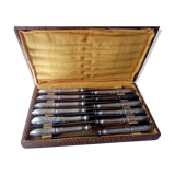 Box of 12 steel table knives and silver handle