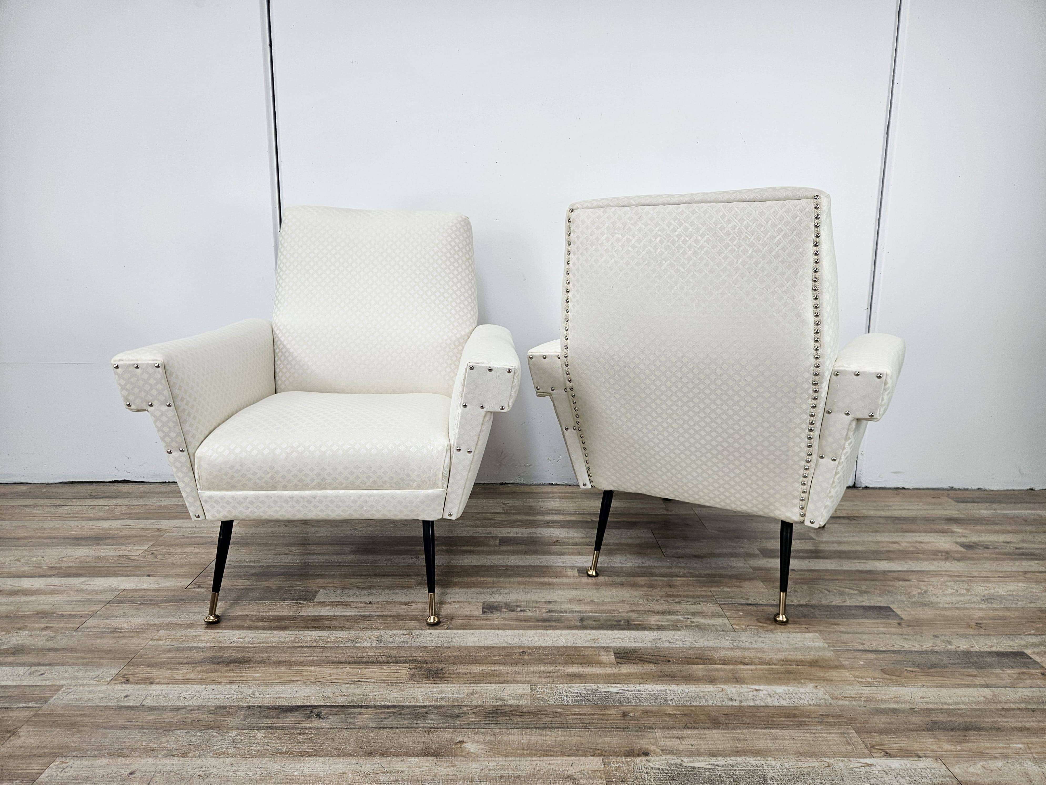 1950s Italian Armchairs Design in Cream Fabric with Iron Legs