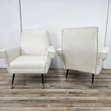 1950s Italian Armchairs Design in Cream Fabric with Iron Legs