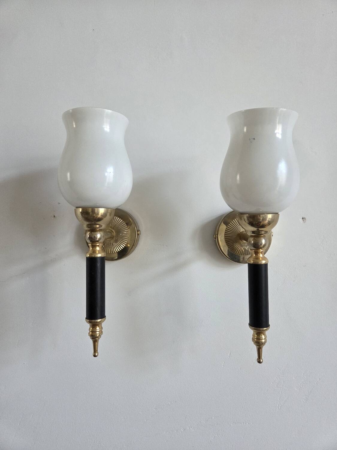 Pair of torch wall lights, 50-60