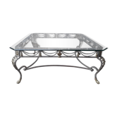 Table basse plateau en verre piétement en fer forgé