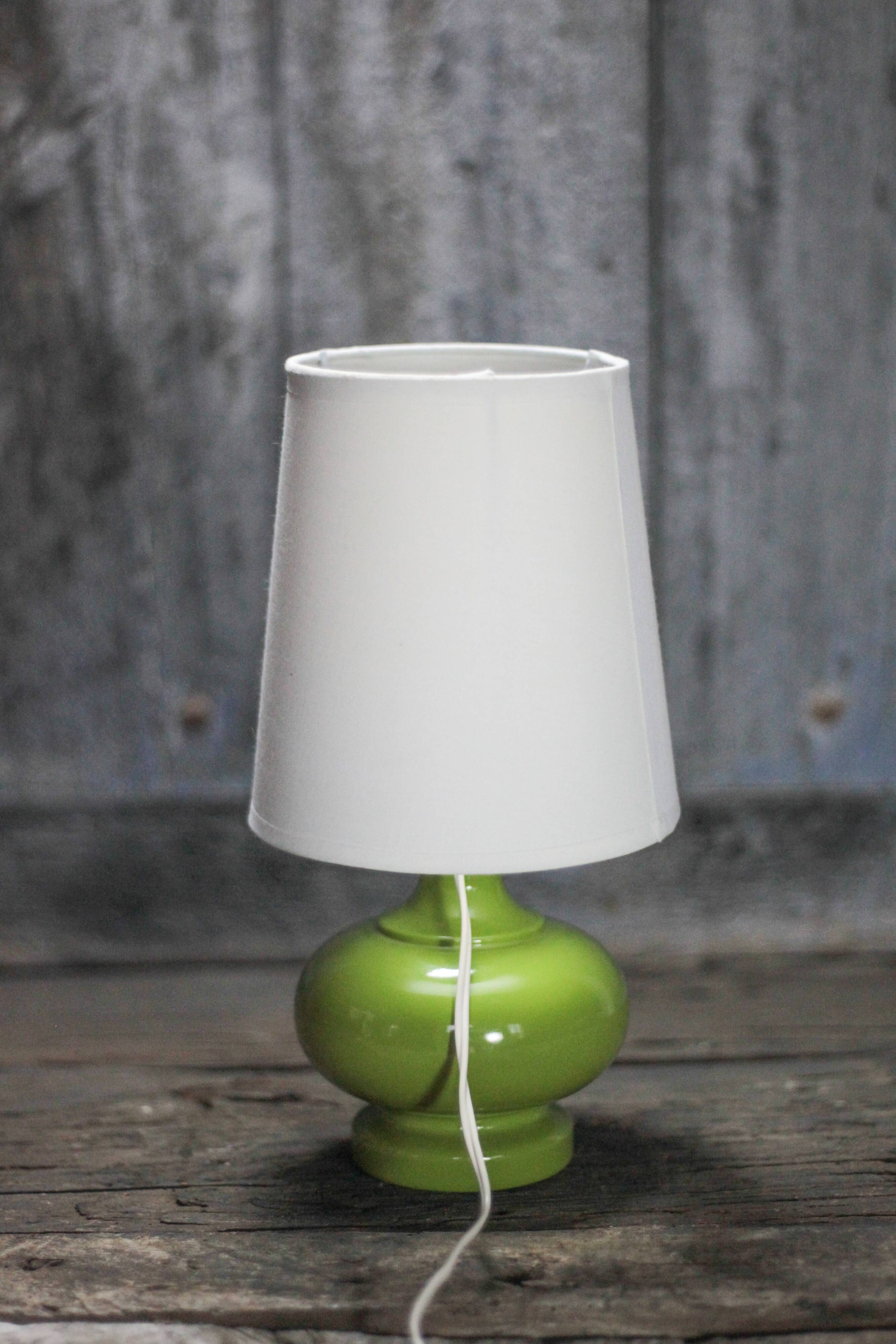 Green glass lamp with vintage shade, table lamp, lamp d