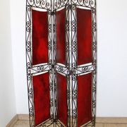 Orientalist screen in wrought iron and painted leather