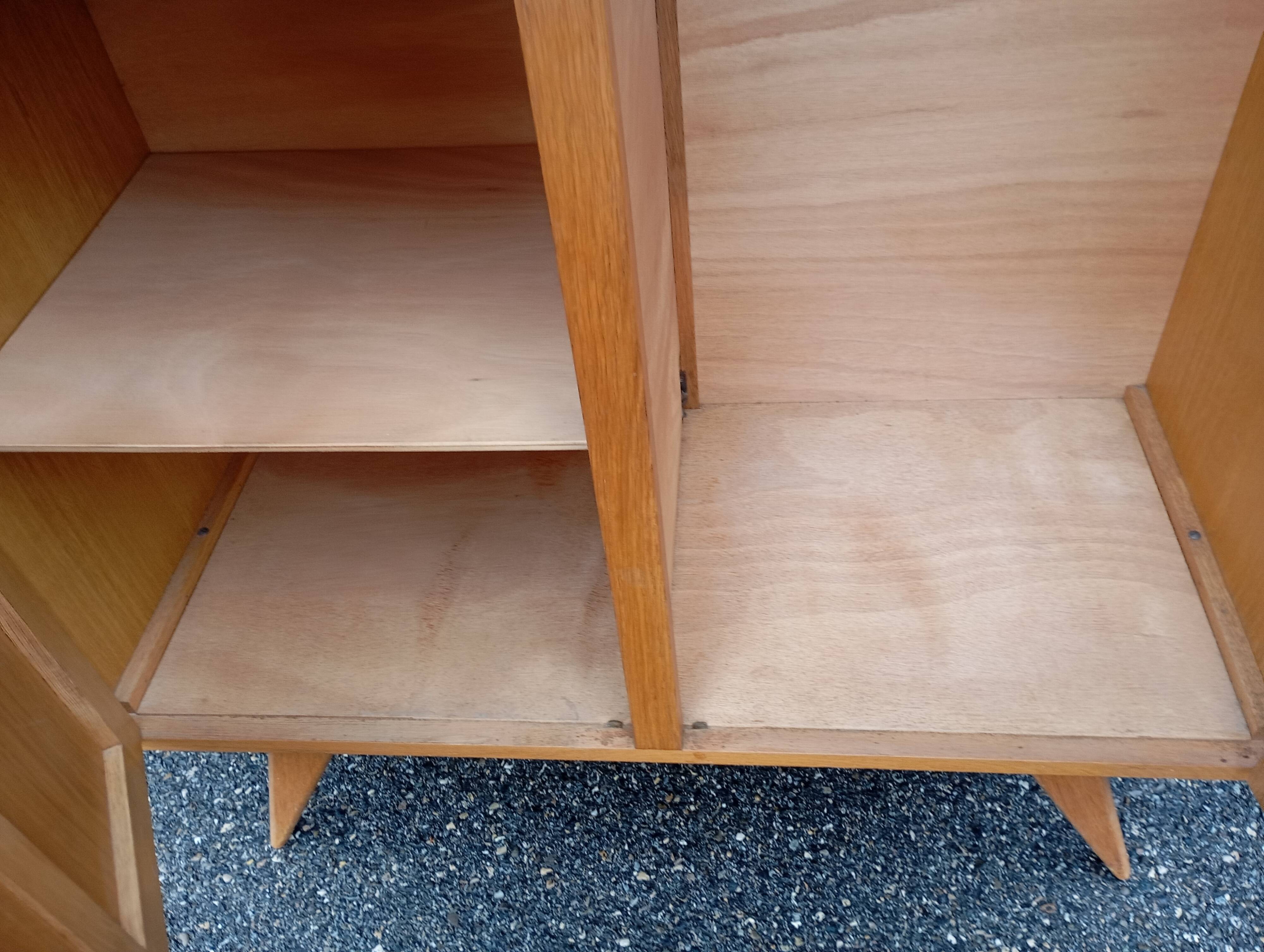 Vintage oak and rattan wardrobe