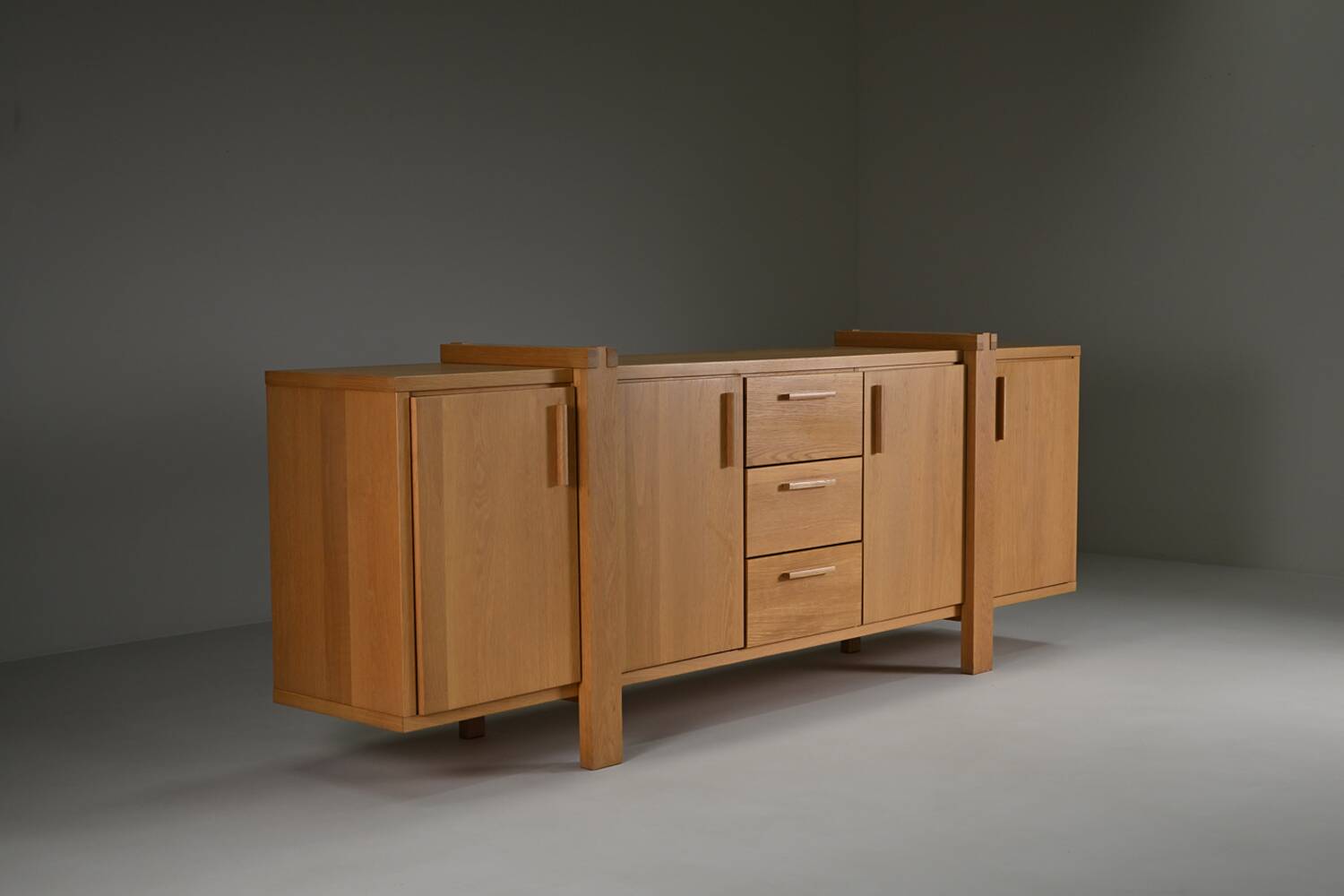 Large brustalist oak sideboard, Belgium.