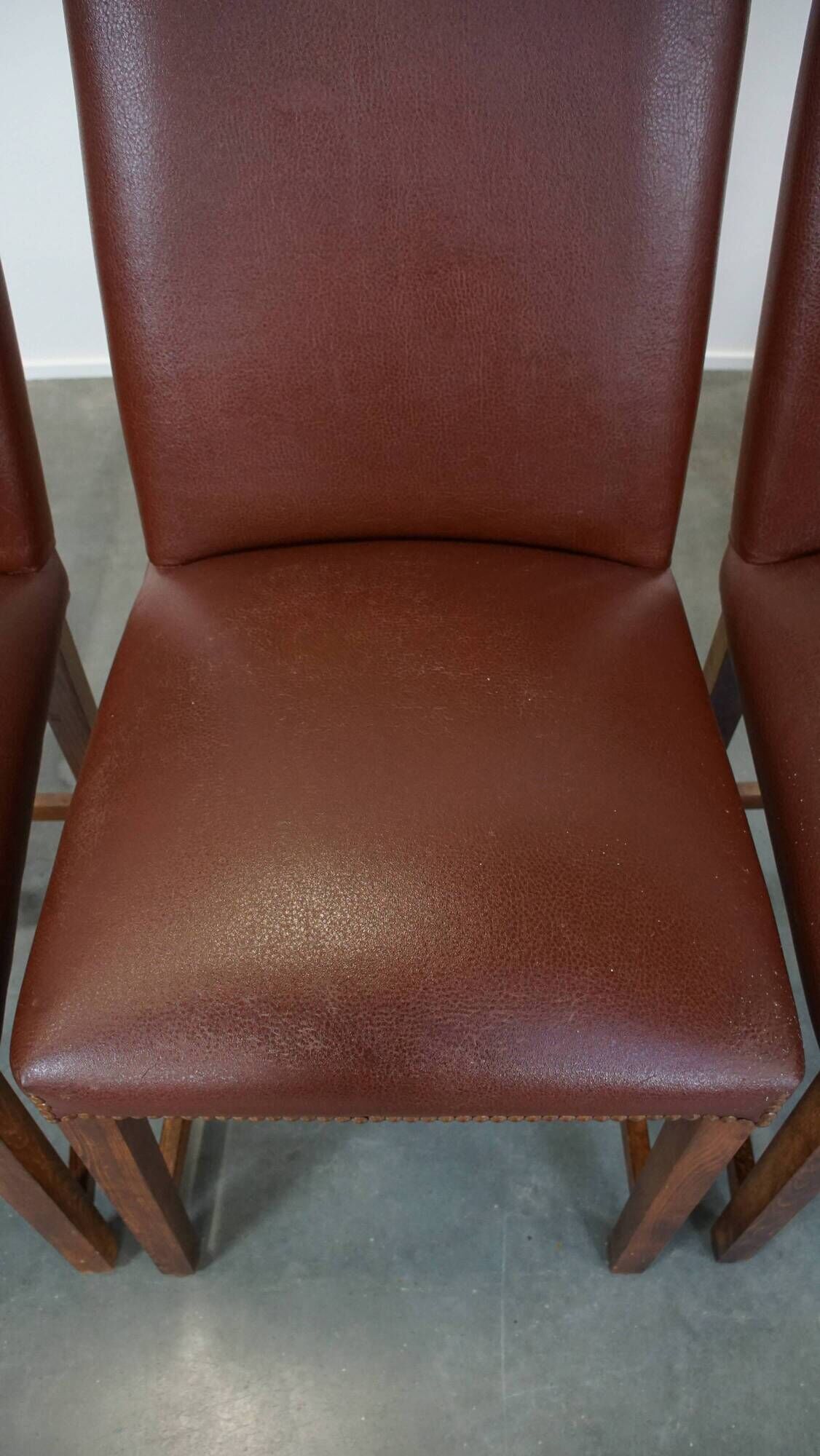 Set of 4 English style dining chairs in cognac-colored leather