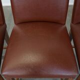 Set of 4 cognac-colored English style dining chairs made of leather