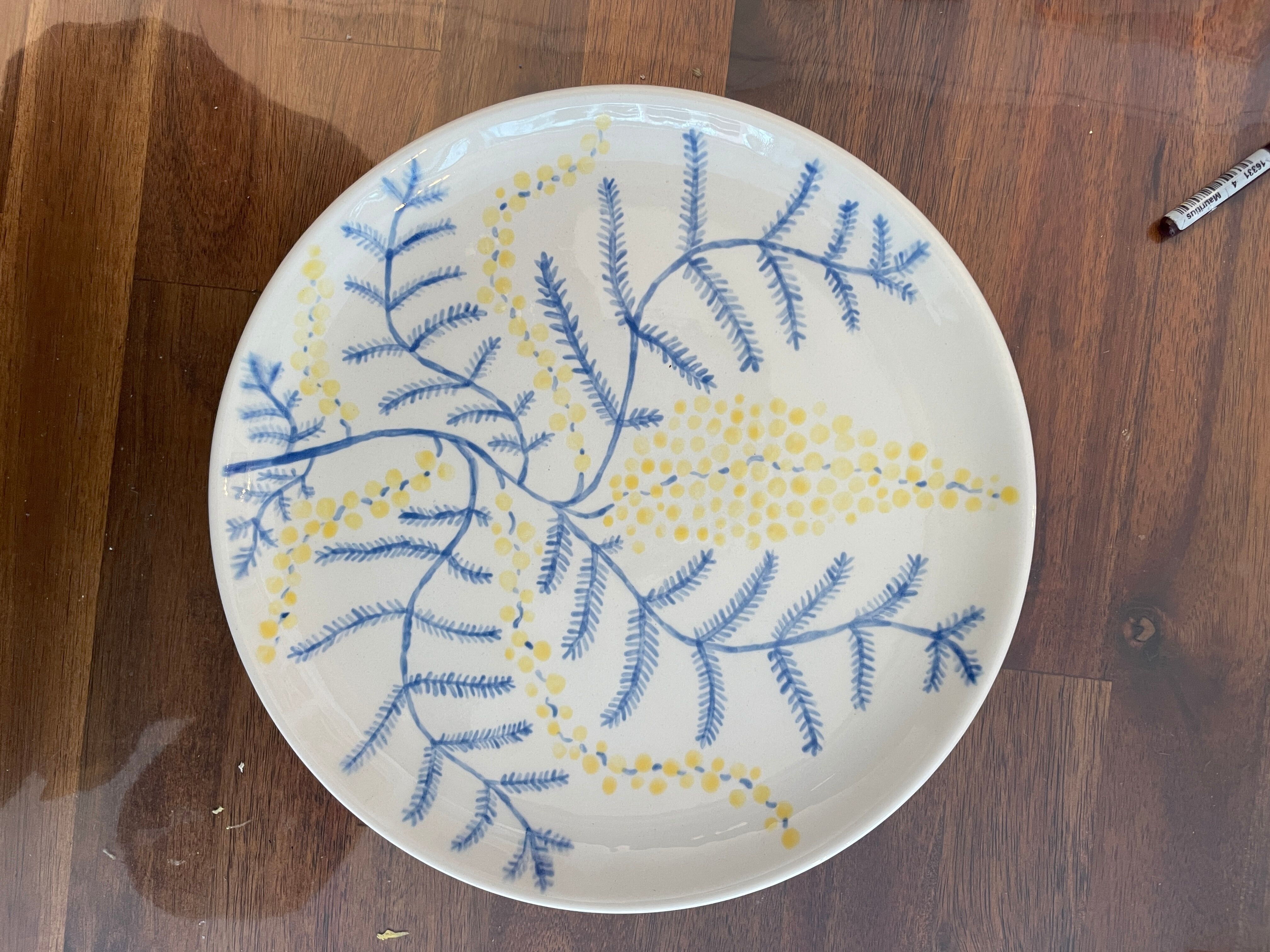 Hand-painted plate - Mimosa - flower