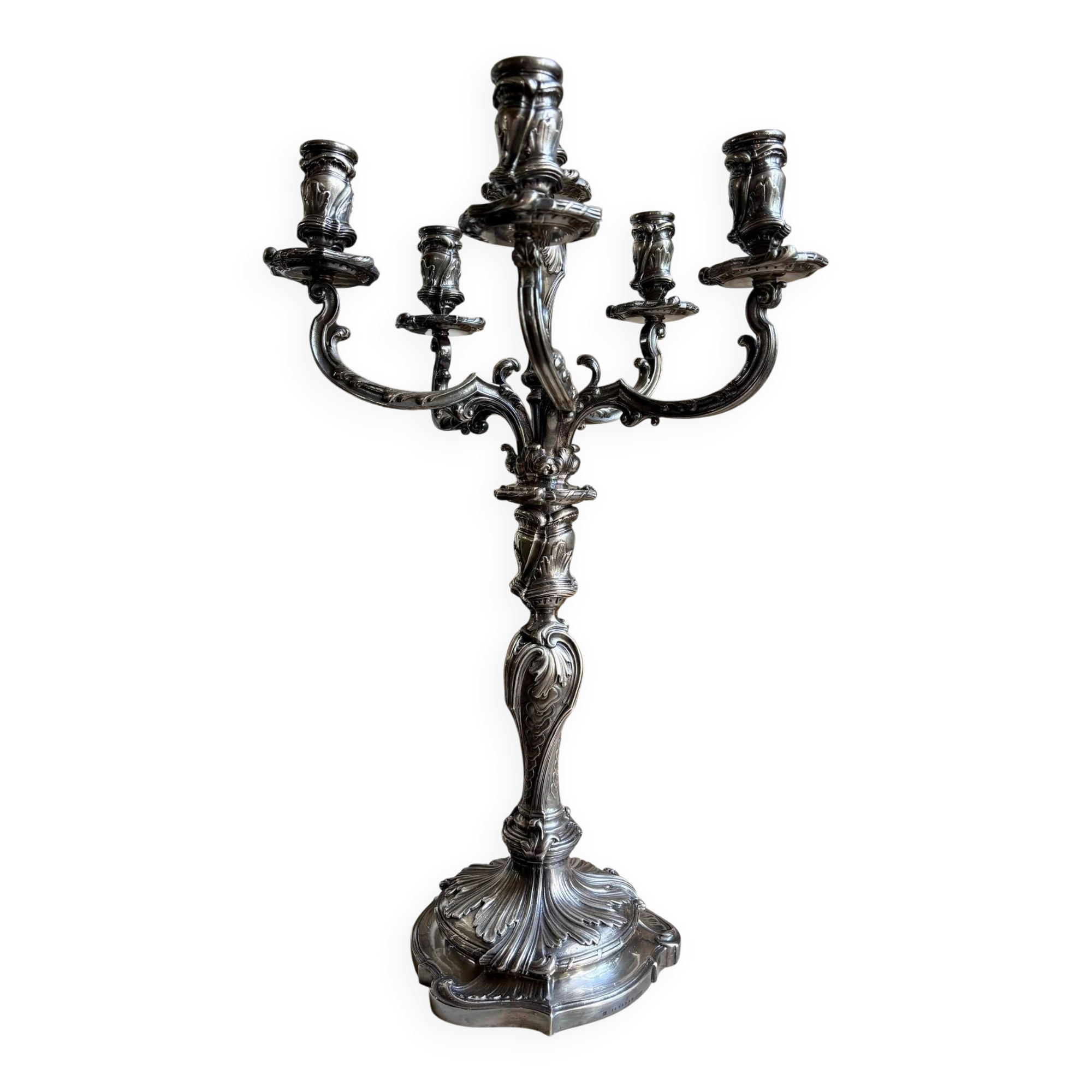 Flambeau, 6-light chandelier by Christofle in silver-plated metal, late 19th century.