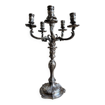 Flambeau, chandelier 6 feux Christofle en métal argenté, fin XIXème