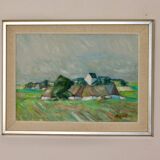 Peinture à l'huile sur toile suédoise du milieu du siècle " Paysage " de Carl Berndtsson -- Vintage et encadrée