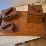 Set of tray and 3 boxes from the 1940s