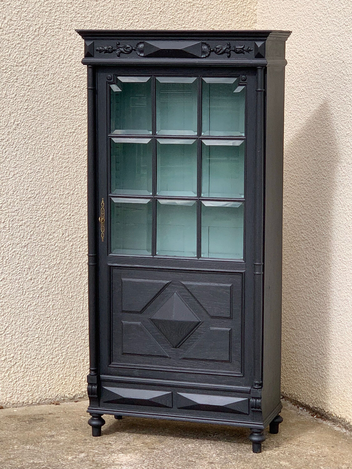 Armoire parisienne vitrée noire et vert grisé 150cm