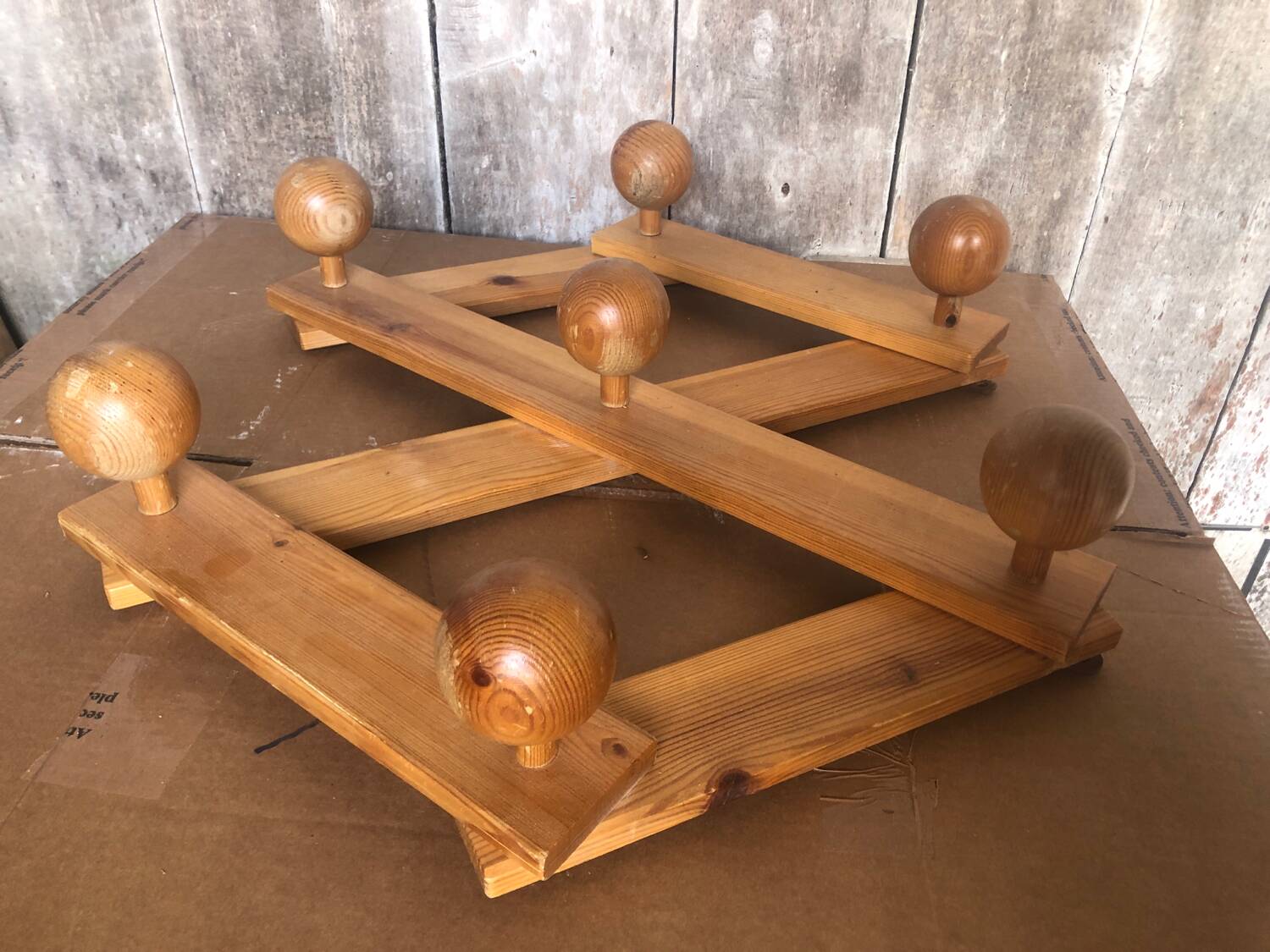 Old Extensible Wall Coat Rack x7 Vintage Wooden Ball Hooks #A704