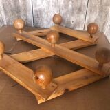 Old Extensible Wall Coat Rack x7 Vintage Wooden Ball Hooks #A704