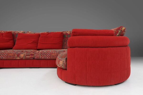 Canapé modulaire en rouge et tissu à motifs par Roche Bobois, France, années 1980.