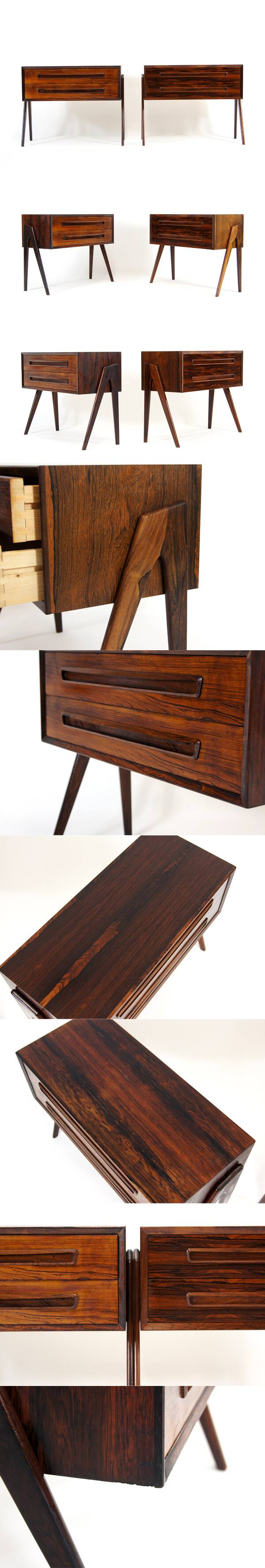 Pair Retro Vintage Danish Design Rosewood Bedside Tables Cabinets Drawers 1970s