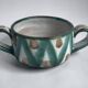 Robert Picault, bowl with two handles, polychrome earthenware, 20th century.