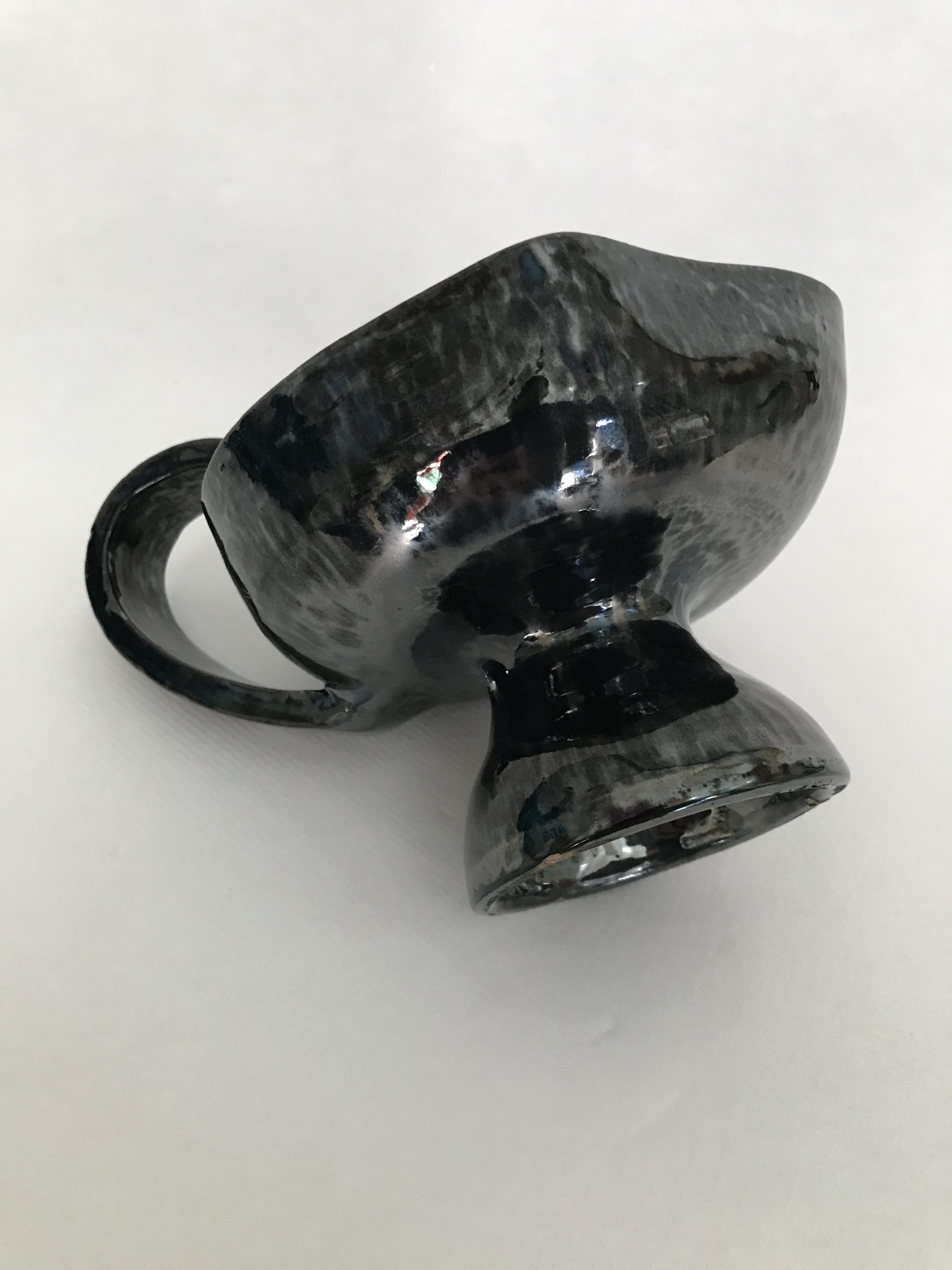 Black "hand- bougeoir with iridescents signed Fazio in Vallauris, circa 1950-1960