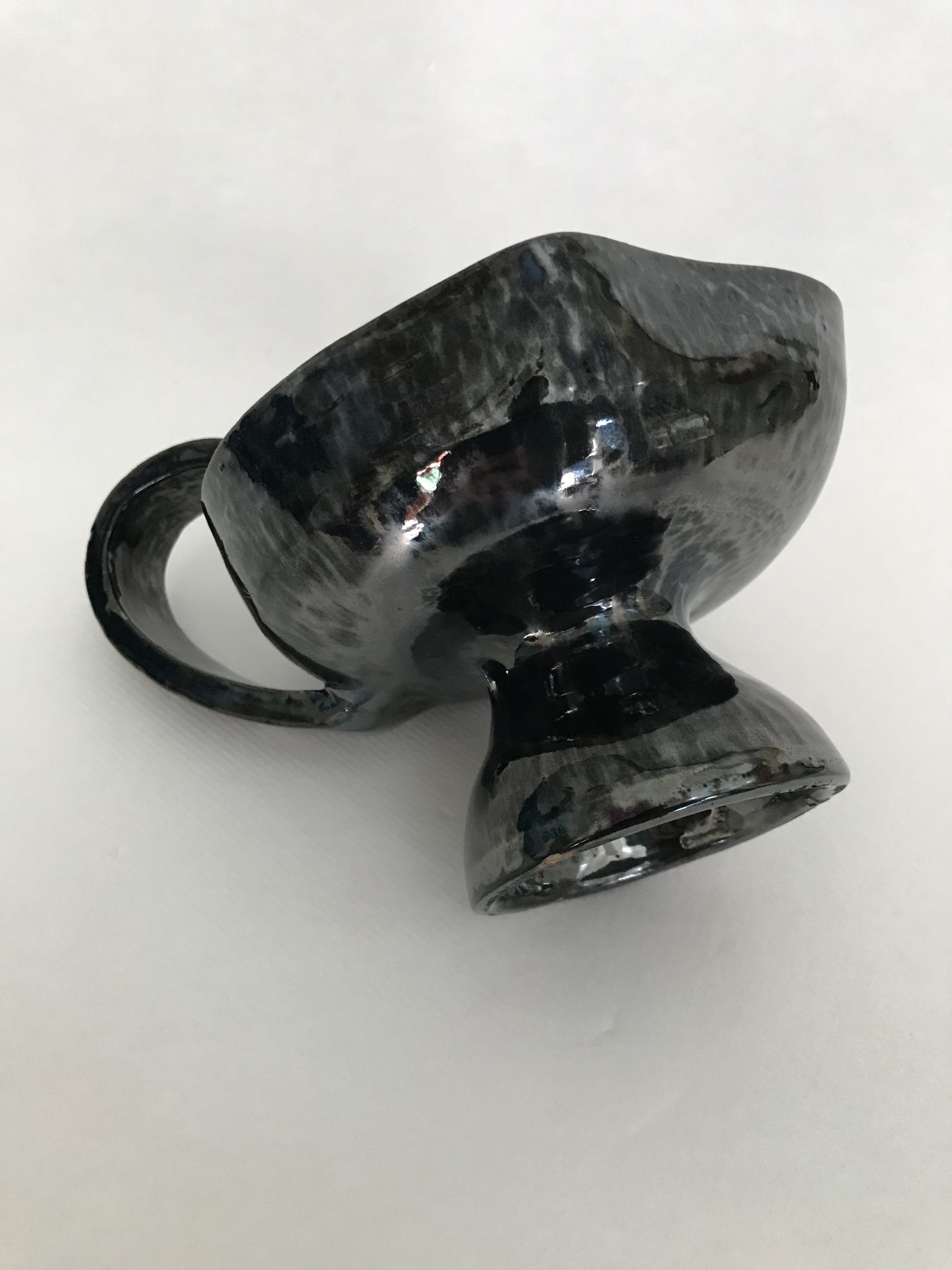 Black "hand- bougeoir with iridescents signed Fazio in Vallauris, circa 1950-1960