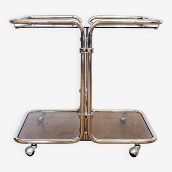 Vintage trolley in chrome metal and smoked glass