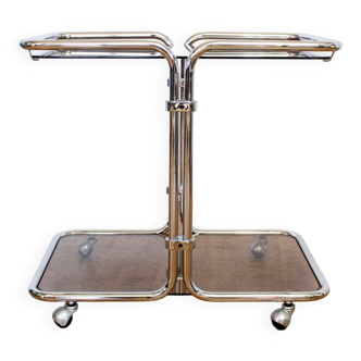 Vintage trolley in chrome metal and smoked glass