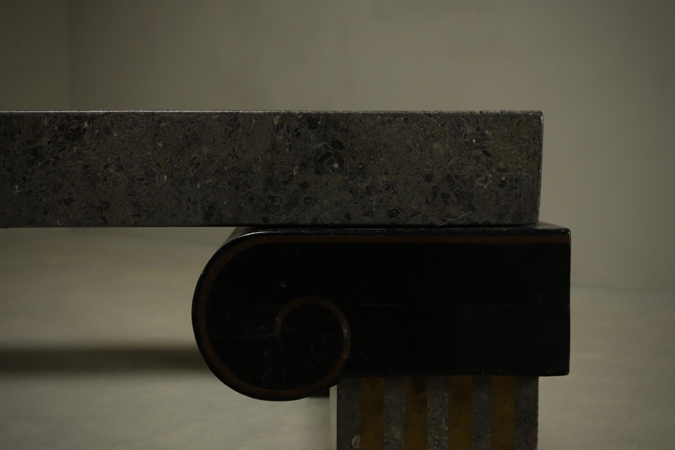 Large Maitland-Smith tessellated stone and brass coffee table 1980s
