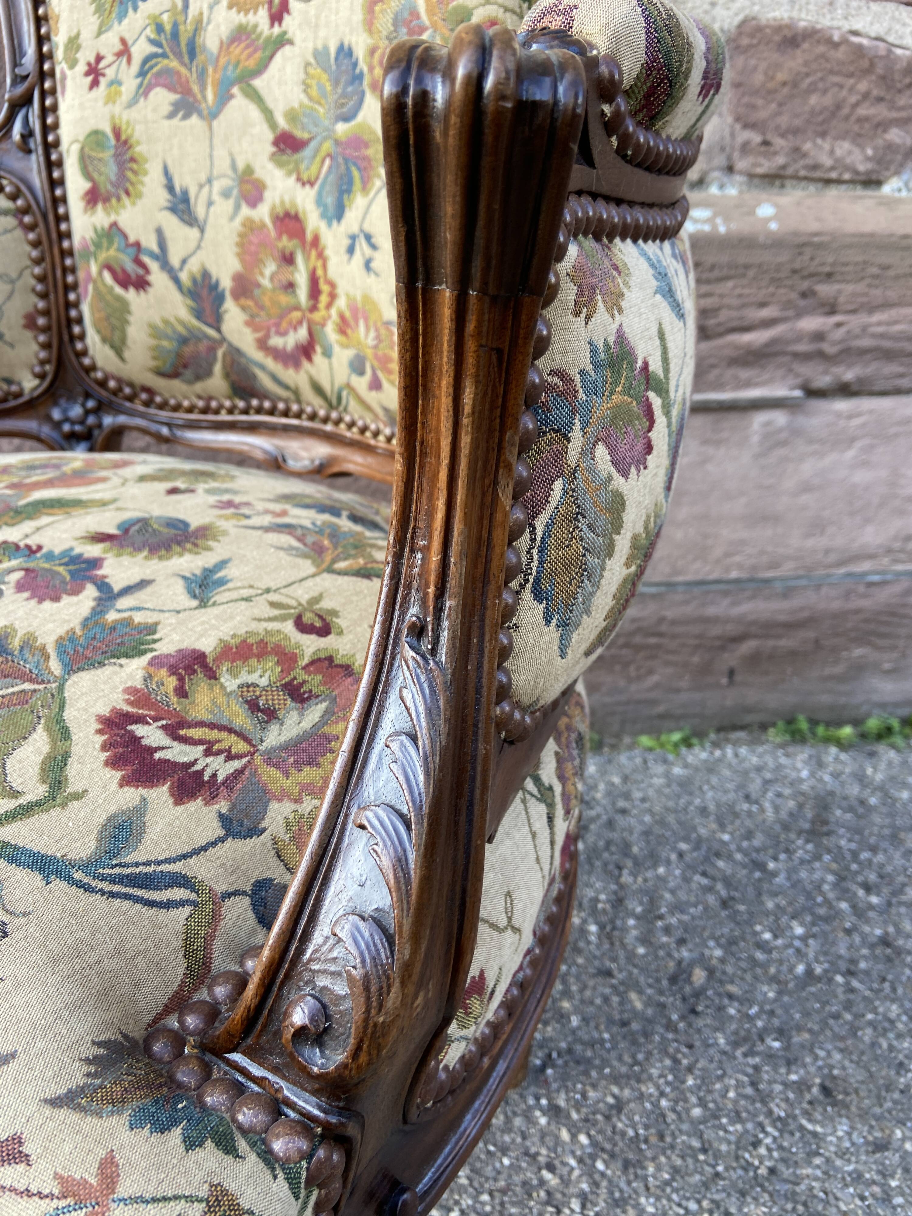 Armchair seat Louis XV Rocaille 1900s rococo Carved walnut