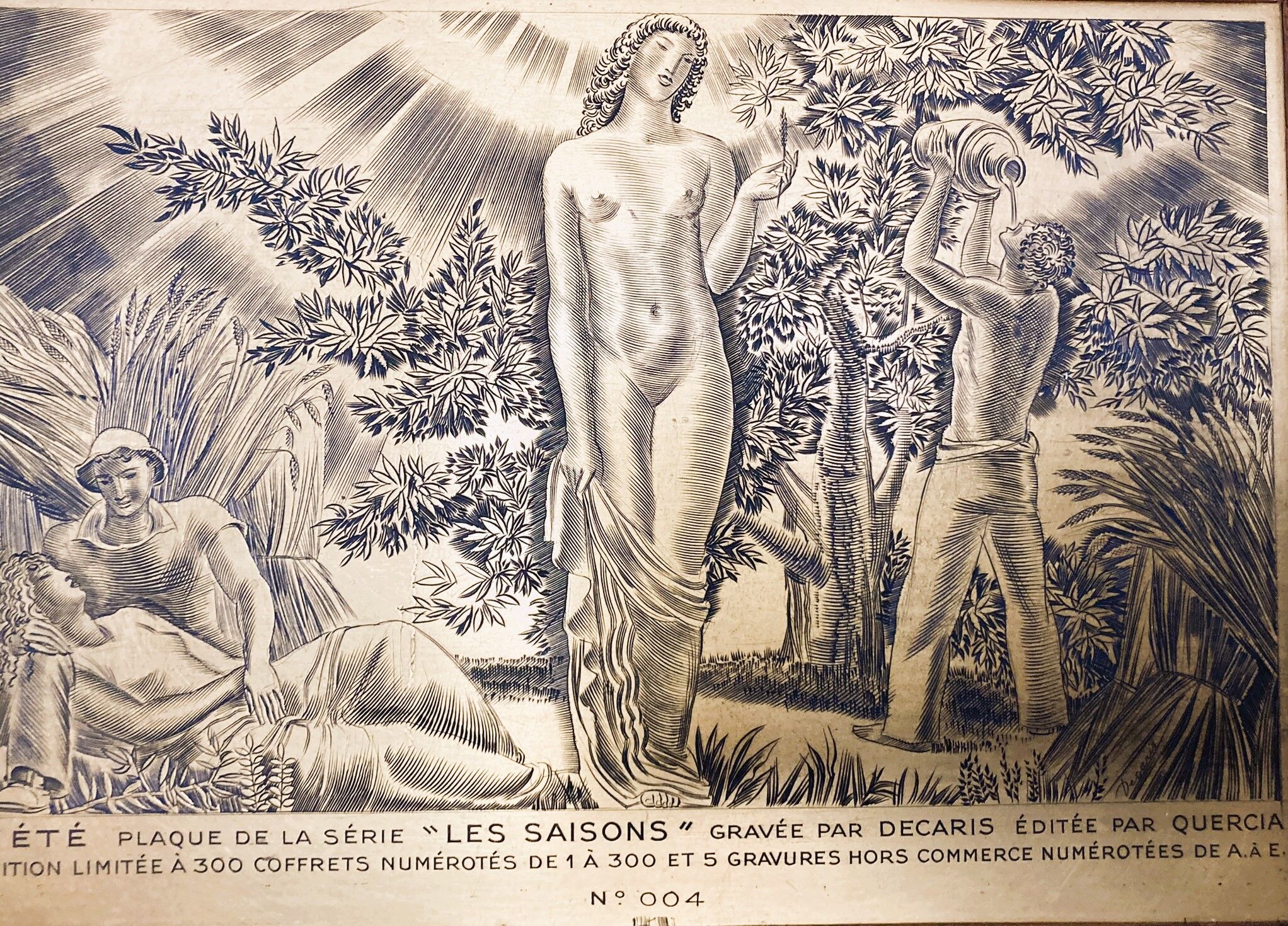Old cigar box engraving L'Eté DECARIS rosewood early twentieth century