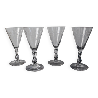 Set of 4 vintage engraved crystal port glasses 20th century