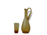 Decanter and its glass, glass blown of biot style, vintage ochre 1970