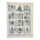 Old engraving 1898, Architecture (religious), construction • Lithograph, Original plate