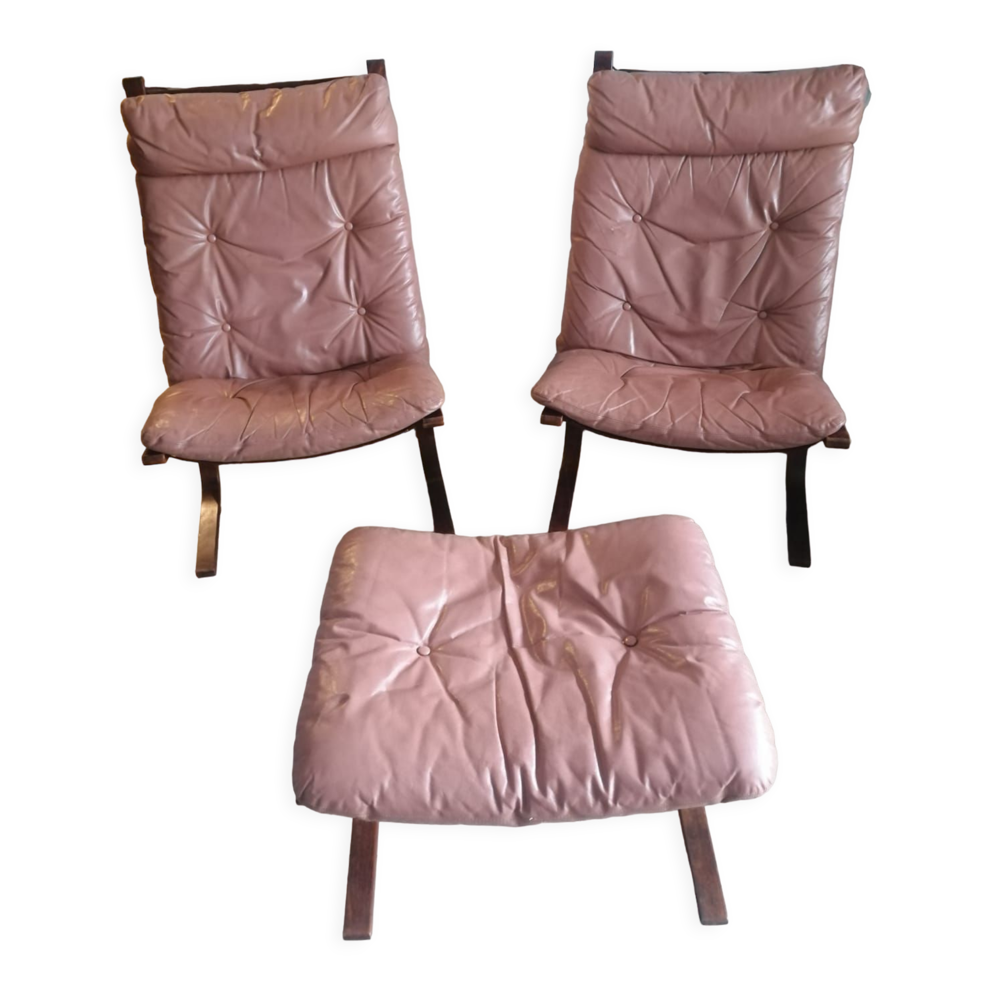 Pair of Scandinavian armchairs and ottoman Ingmar Relling Westnofa 1962