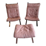 Pair of Scandinavian armchairs and ottoman Ingmar Relling Westnofa 1962