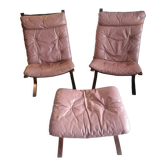 Pair of Scandinavian armchairs and ottoman Ingmar Relling Westnofa 1962