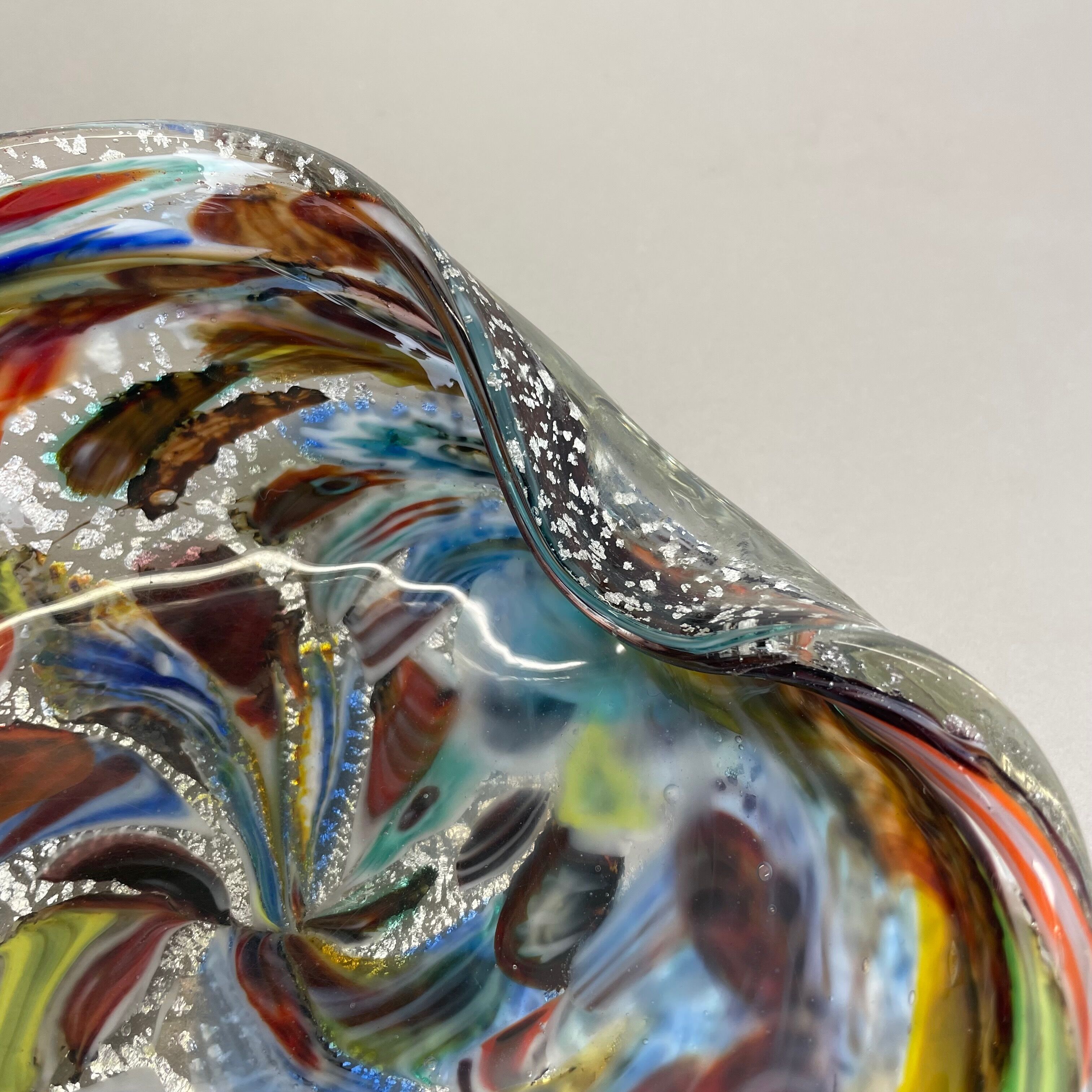 Bol en verre de Murano argent Flakes Shell Ashtray by Dino Martens Italie Années 1960