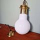 Large bulbous pendant light in white opaline and brass
