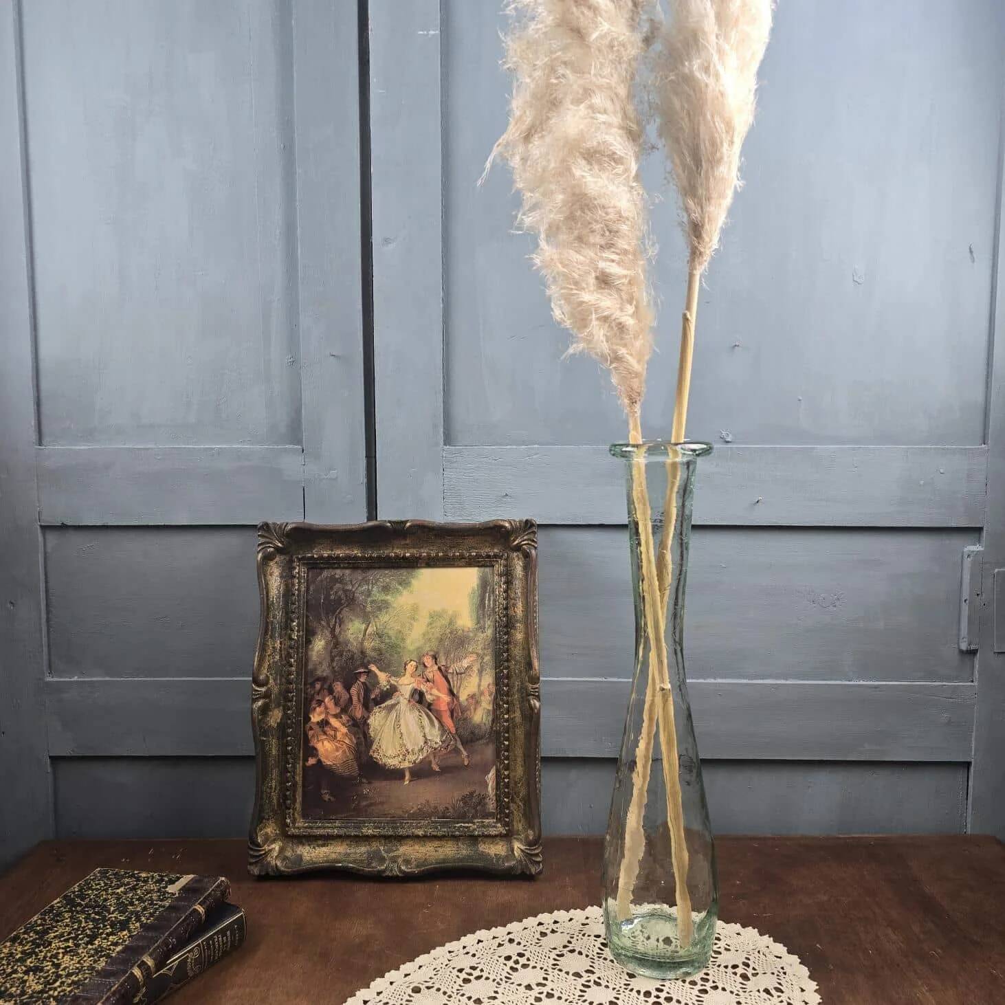 Large vintage ribbed glass soliflore – Transparent vase