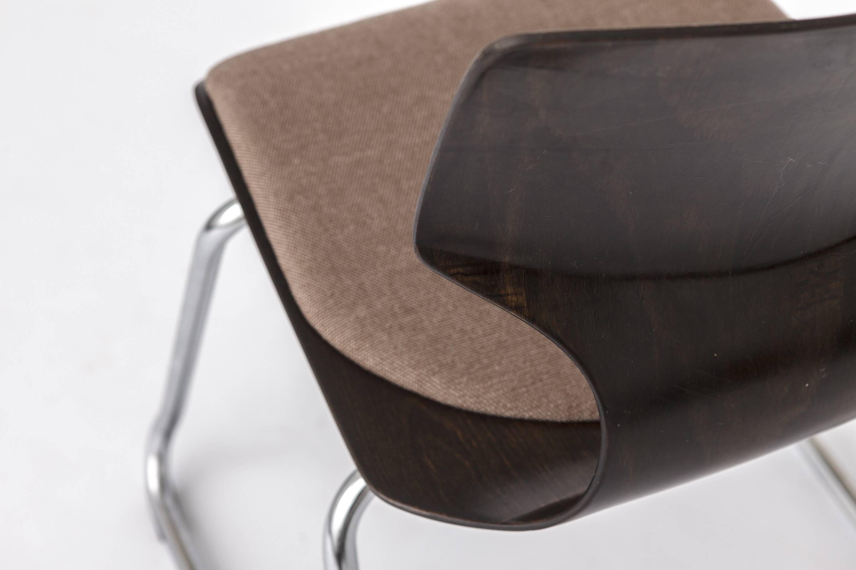Flötotto Pagwood Chair with Fabric Seat, German Vintage Plywood Chair 1970s