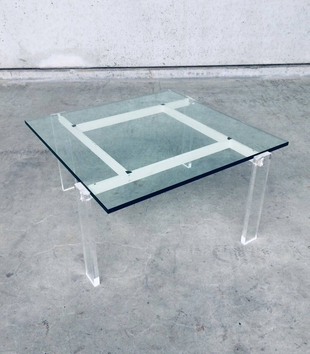 Danish Poul Kjaerholm Style Metal, Acrylic Glass & Glass Coffee Table, 1960s