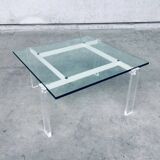 Danish Poul Kjaerholm Style Metal, Acrylic Glass & Glass Coffee Table, 1960s