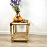 Rattan and glass side table